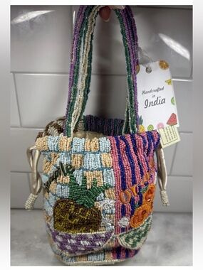 Brand New Release Made in India Fruit Vegetable Beaded Bucket Bag Viral. NWT